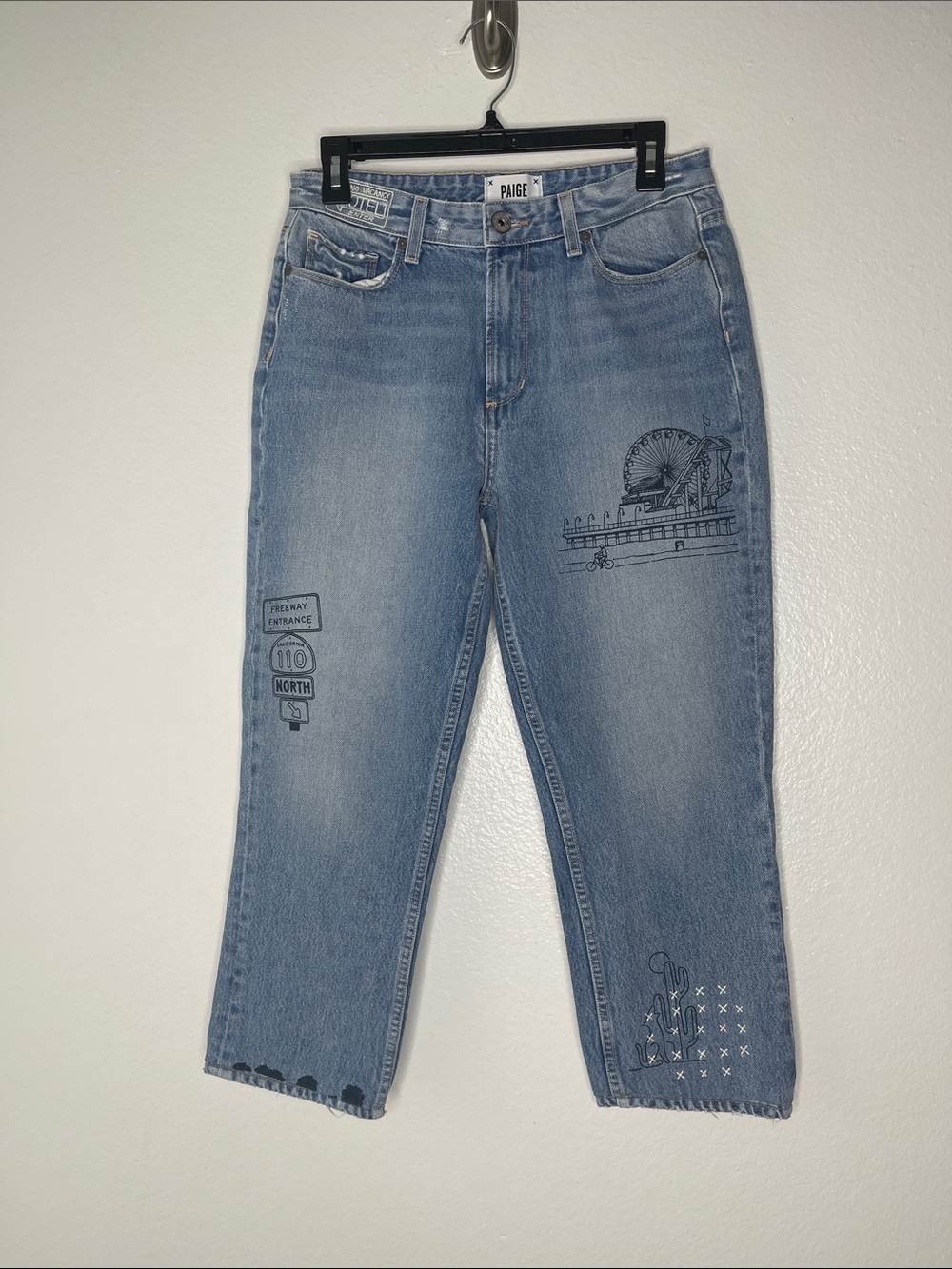 Paige High Rise Sarah Straight Leg Whimsical Printed Graphics Jeans Size 27